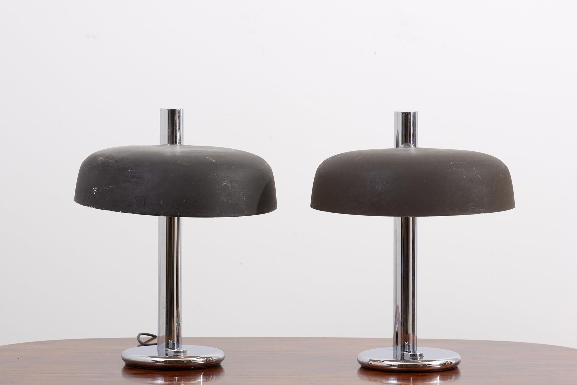 Pair of 1960s table lamps with steel base. Please note: Lamp should be fitted professionally in accordance to local requirements.