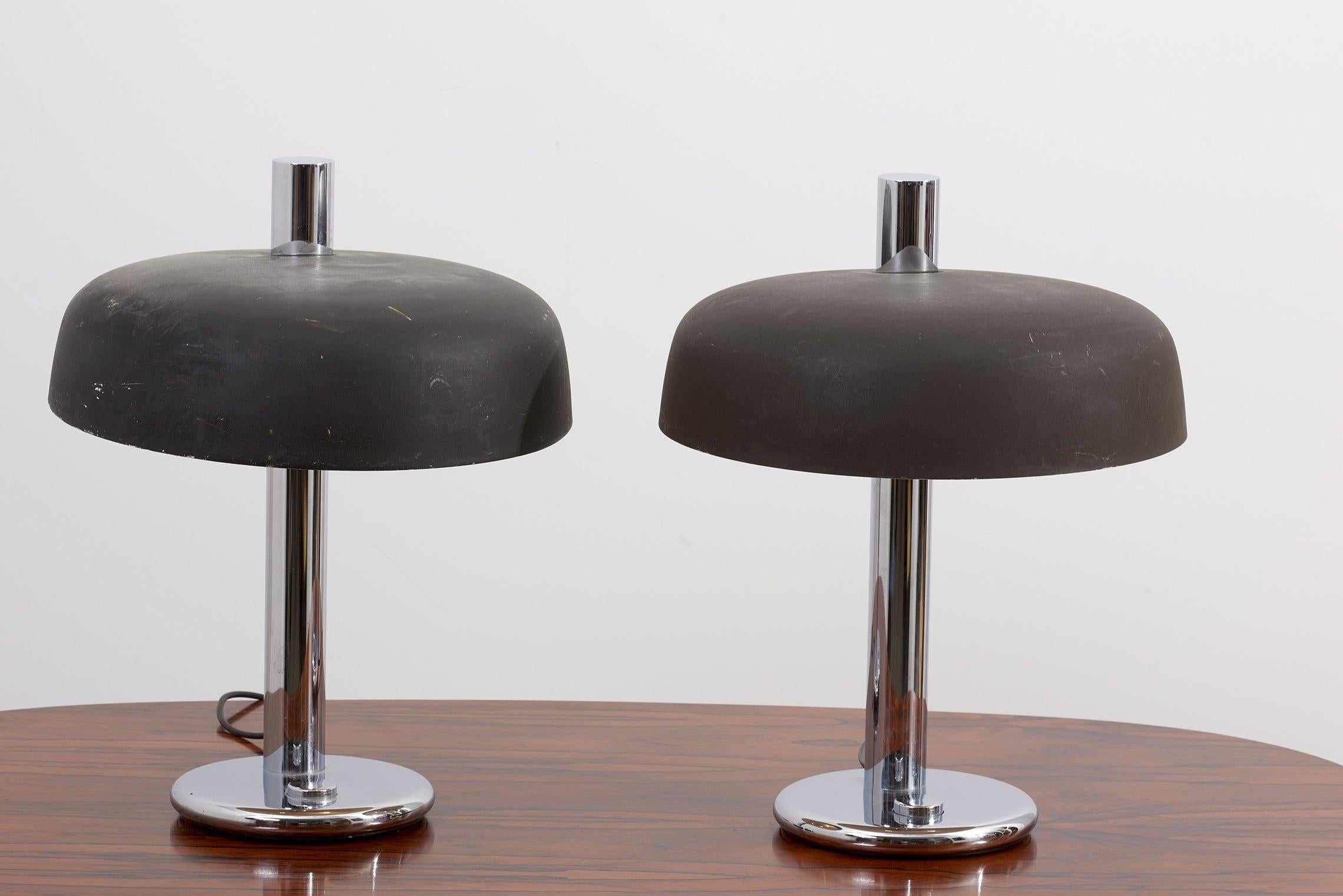 Mid-Century Modern Pair of 1960s Table Lamps with Steel Base For Sale