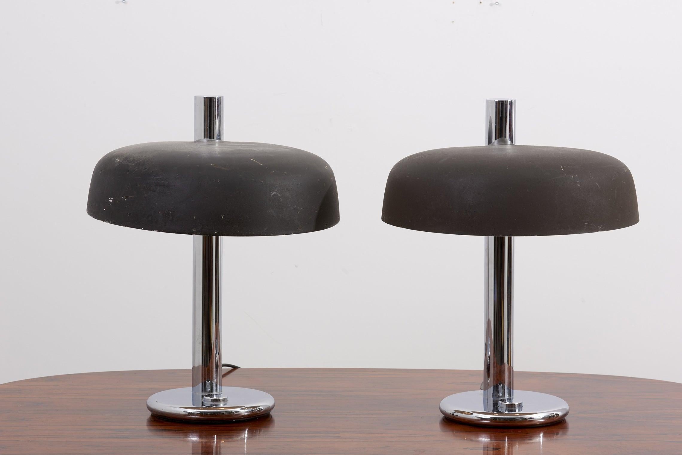 Polished Pair of 1960s Table Lamps with Steel Base For Sale