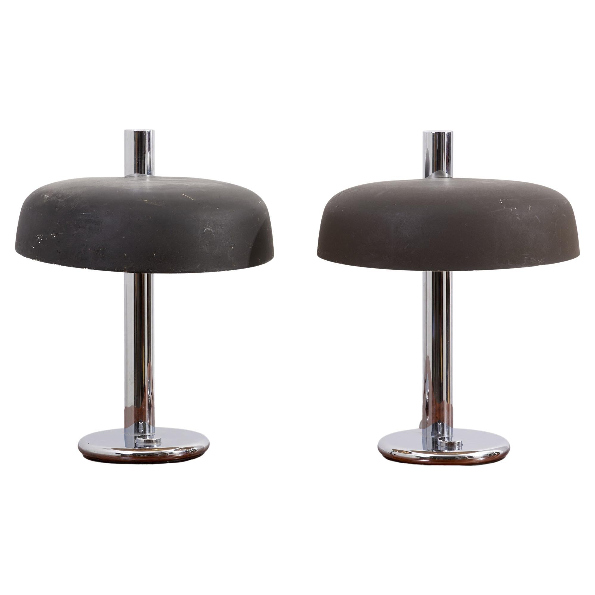 Pair of 1960s Table Lamps with Steel Base