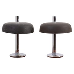 Pair of 1960s Table Lamps with Steel Base