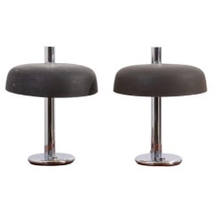 Retro Pair of 1960s Table Lamps with Steel Base