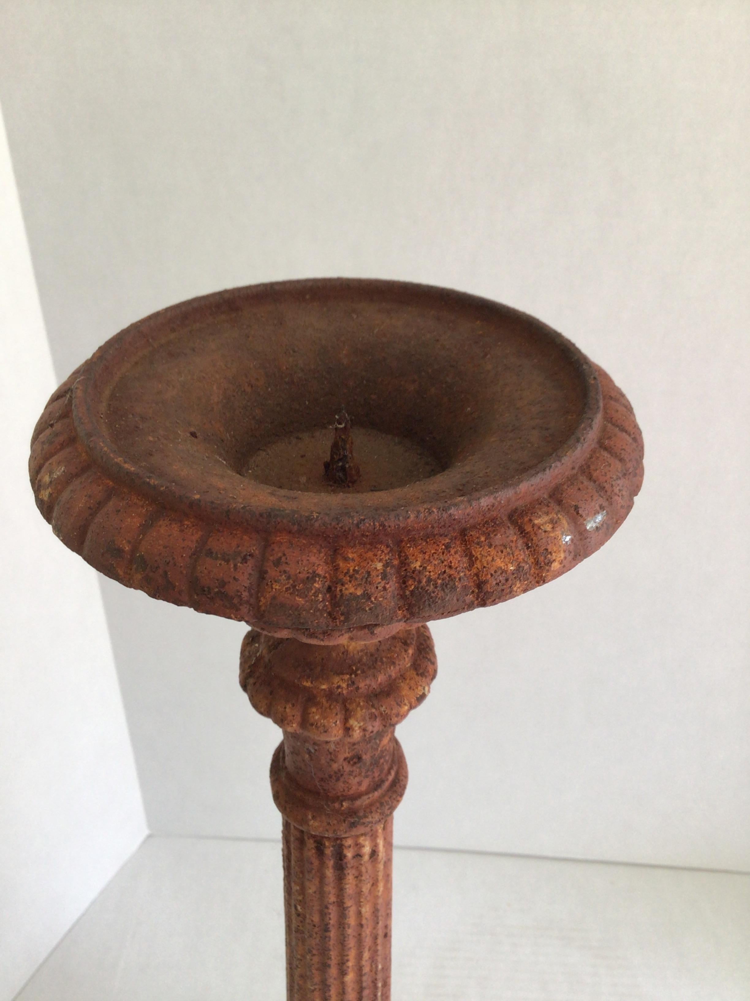 Mid-20th Century Pair of 1960s Tall Rusted Iron Candlestick Holders For Sale