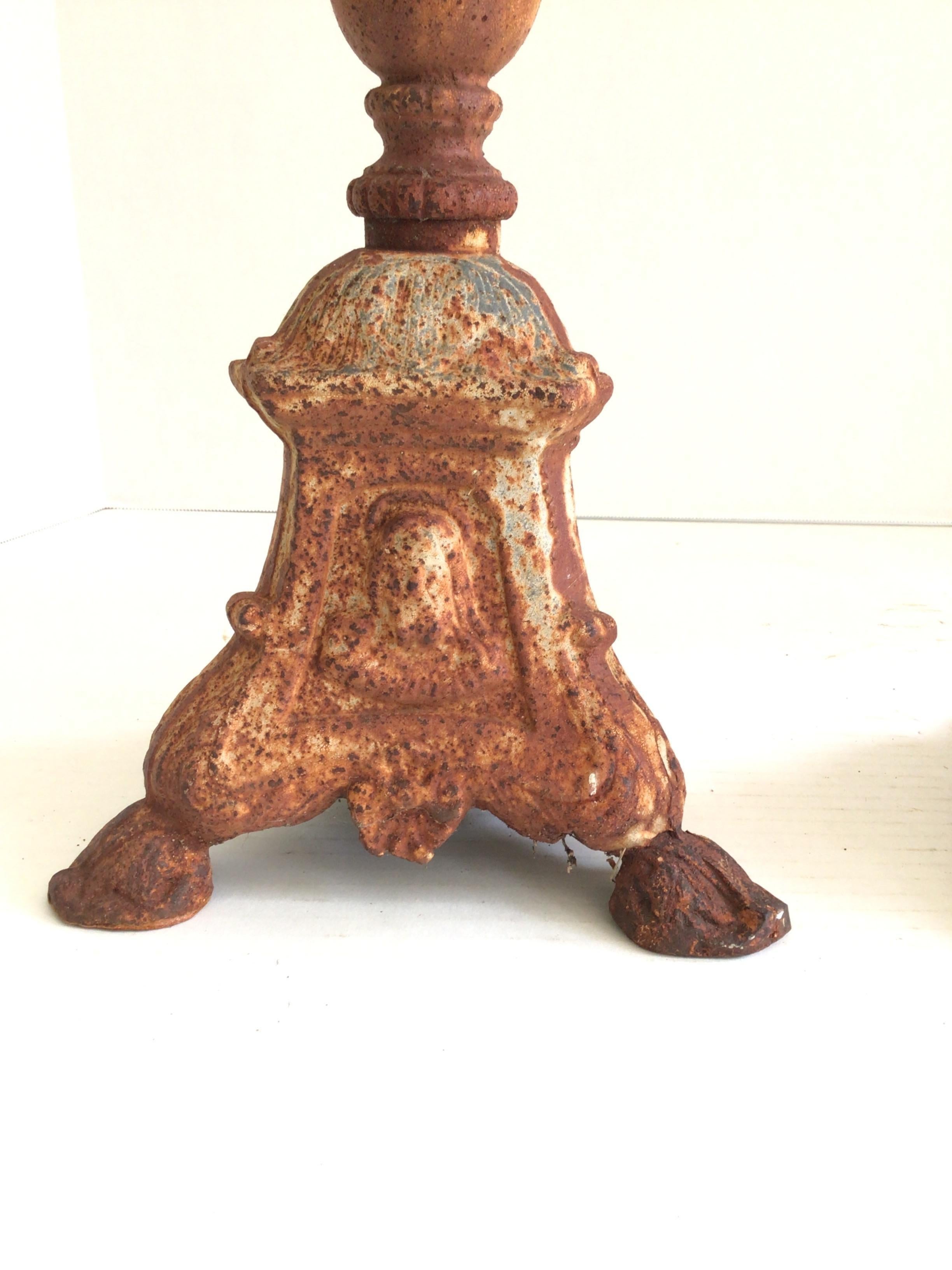 Pair of 1960s Tall Rusted Iron Candlestick Holders For Sale 2