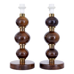 Pair of 1960s Teak and Brass Table Lamps