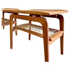 Pair of 1960s Teak and Cane Side  End Table