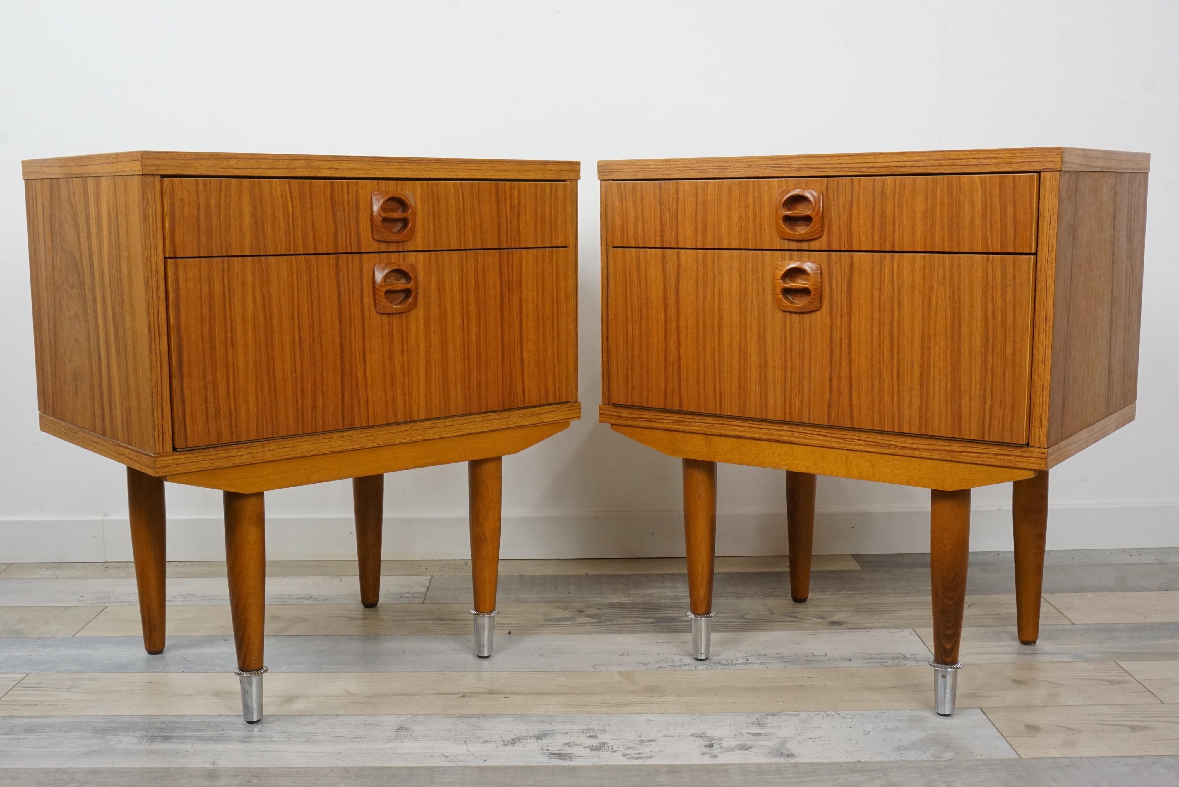 Pair of 1960s Teak Wooden Bedside Tables 9