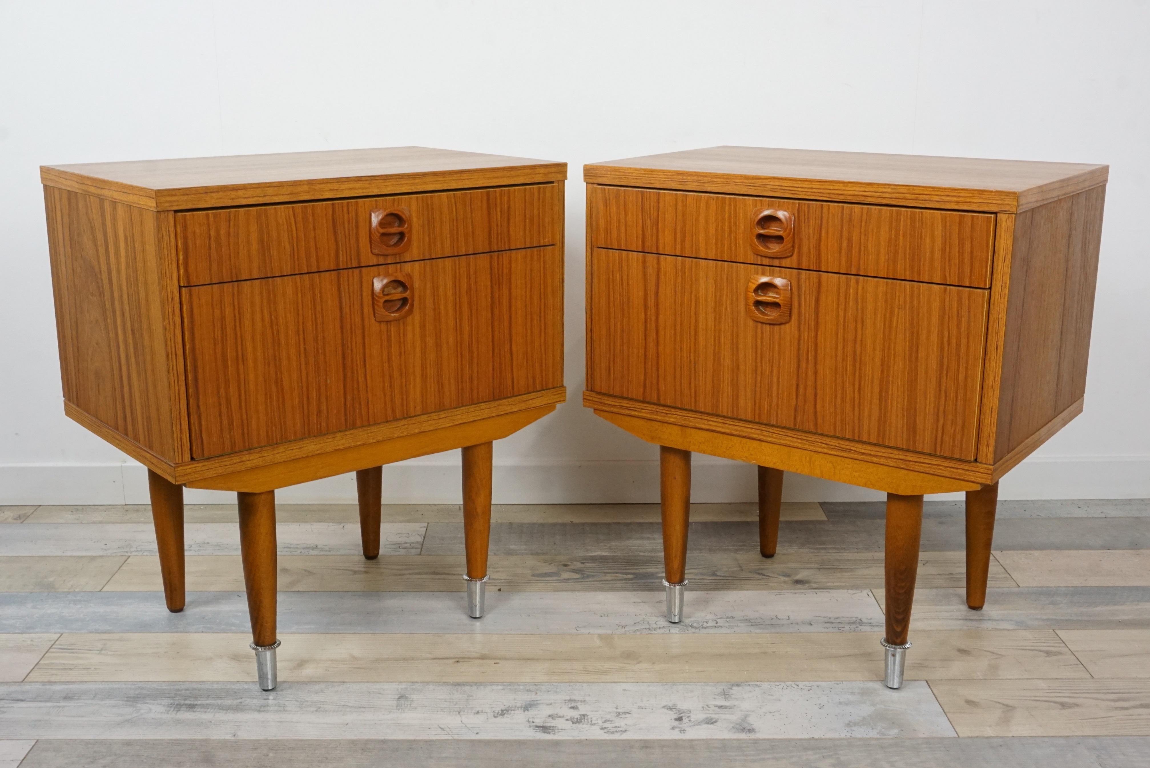 Pair of 1960s Teak Wooden Bedside Tables 10