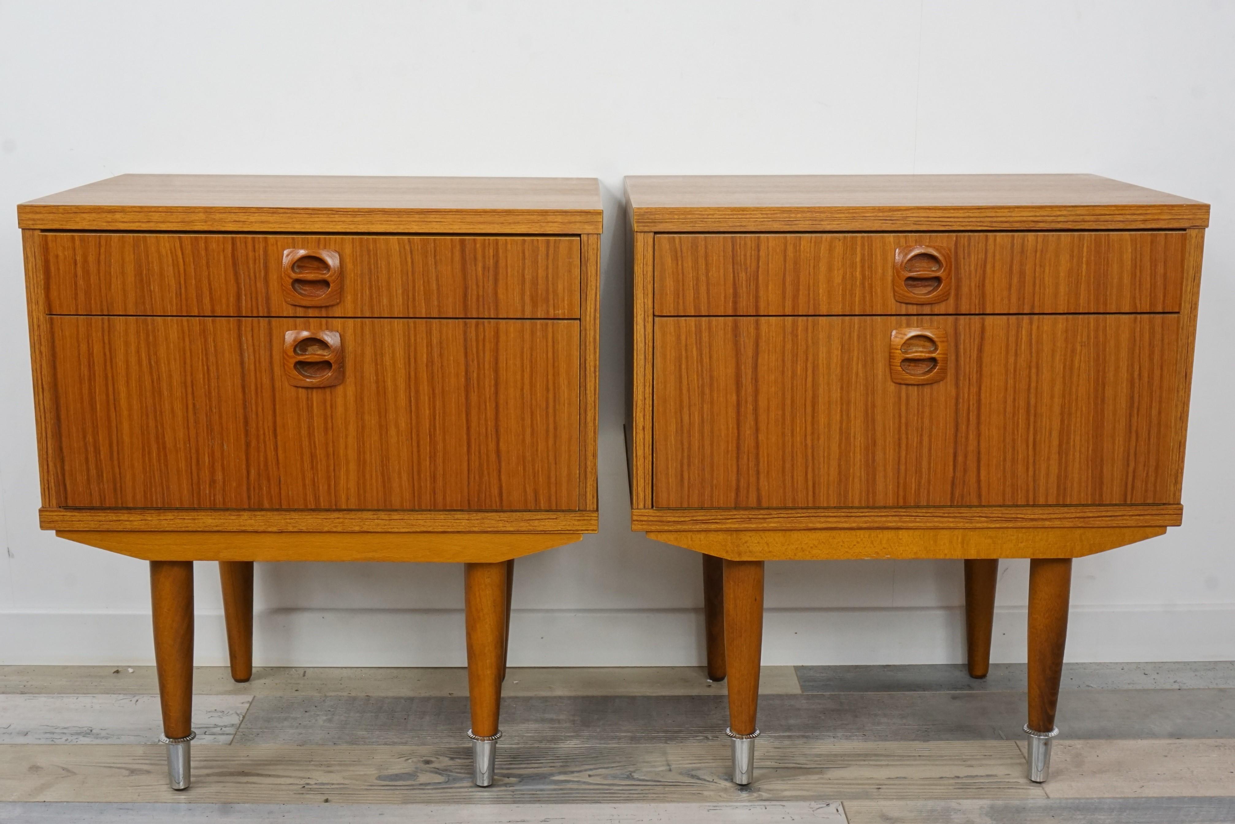 Mid-Century Modern Pair of 1960s Teak Wooden Bedside Tables