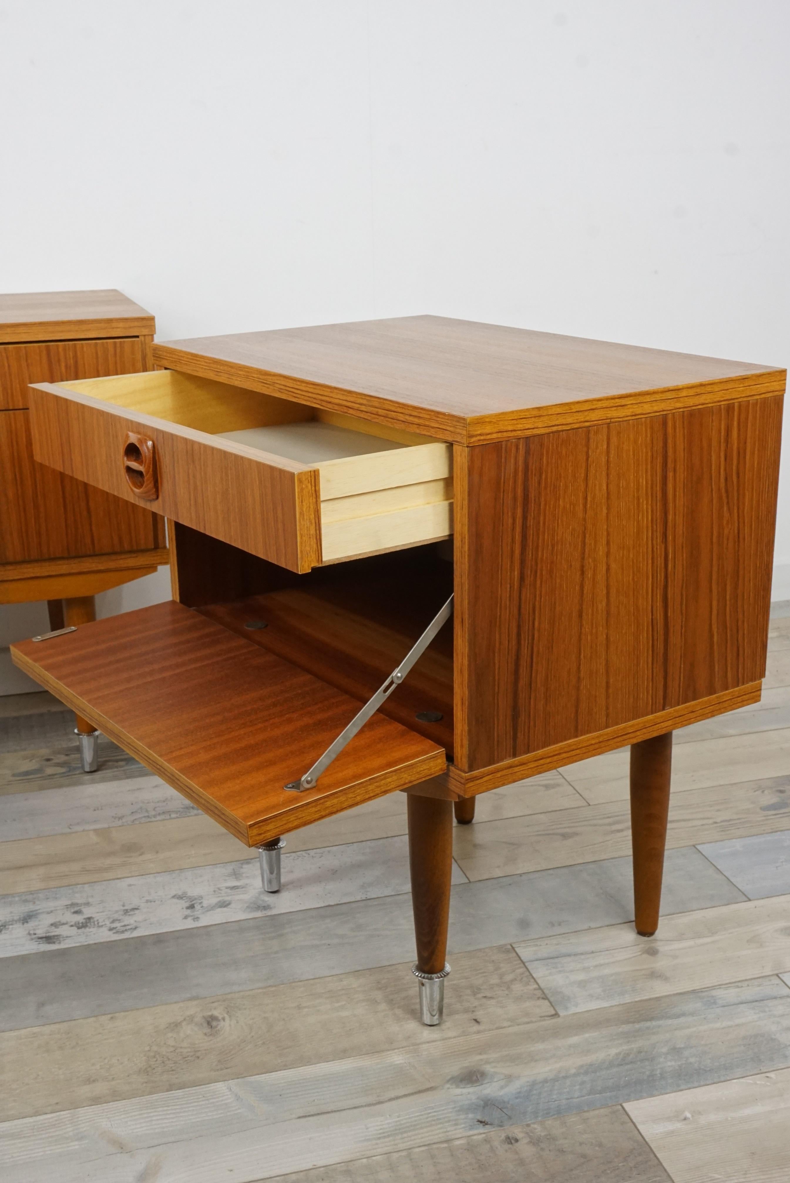 European Pair of 1960s Teak Wooden Bedside Tables