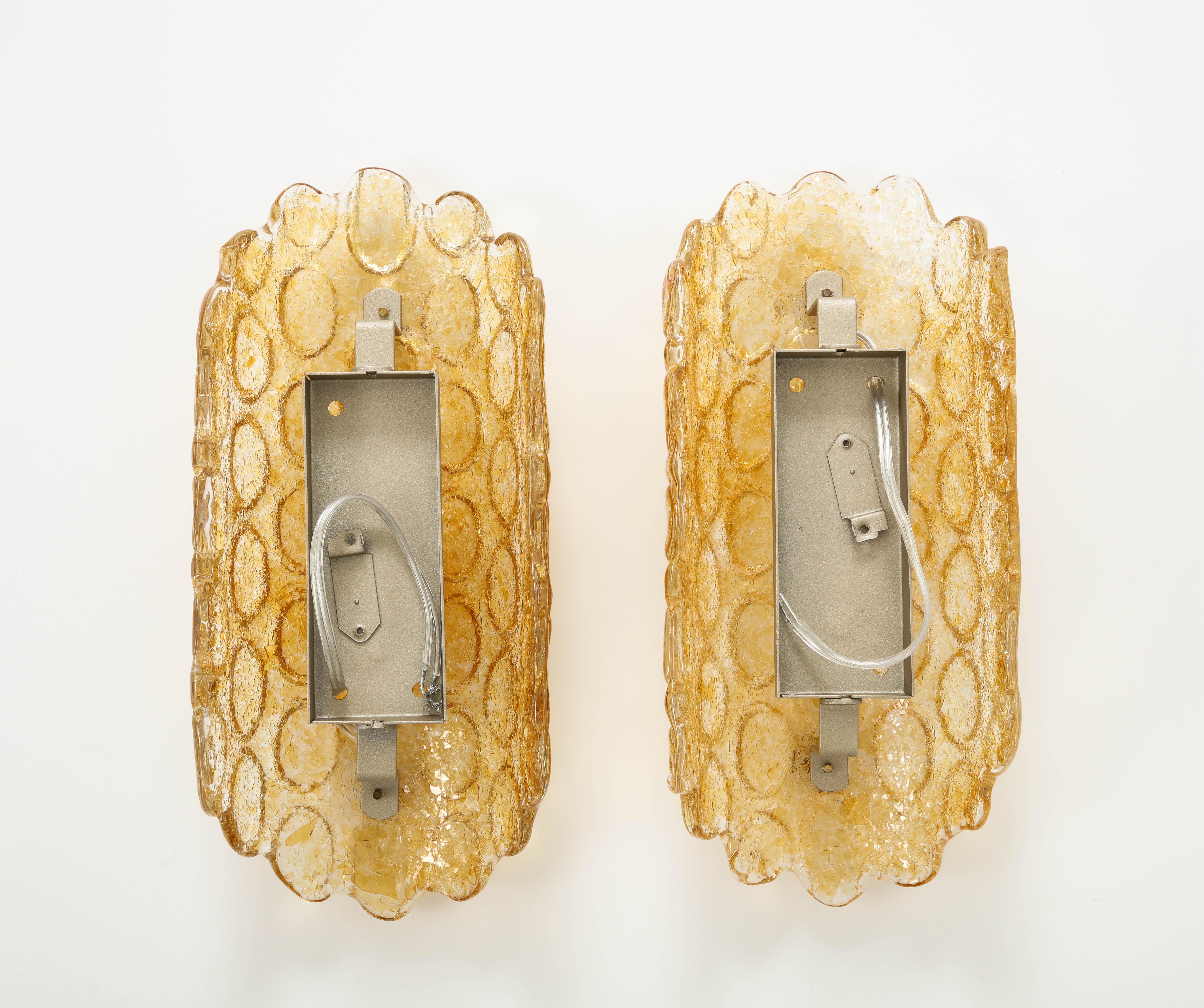 Pair of 1960's Textured Disc Glass Sconces in the style of Orrefors. For Sale 3