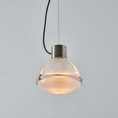 Pair of 1960s Tito Agnoli Glass & Metal Suspension Lamps for O-Luce