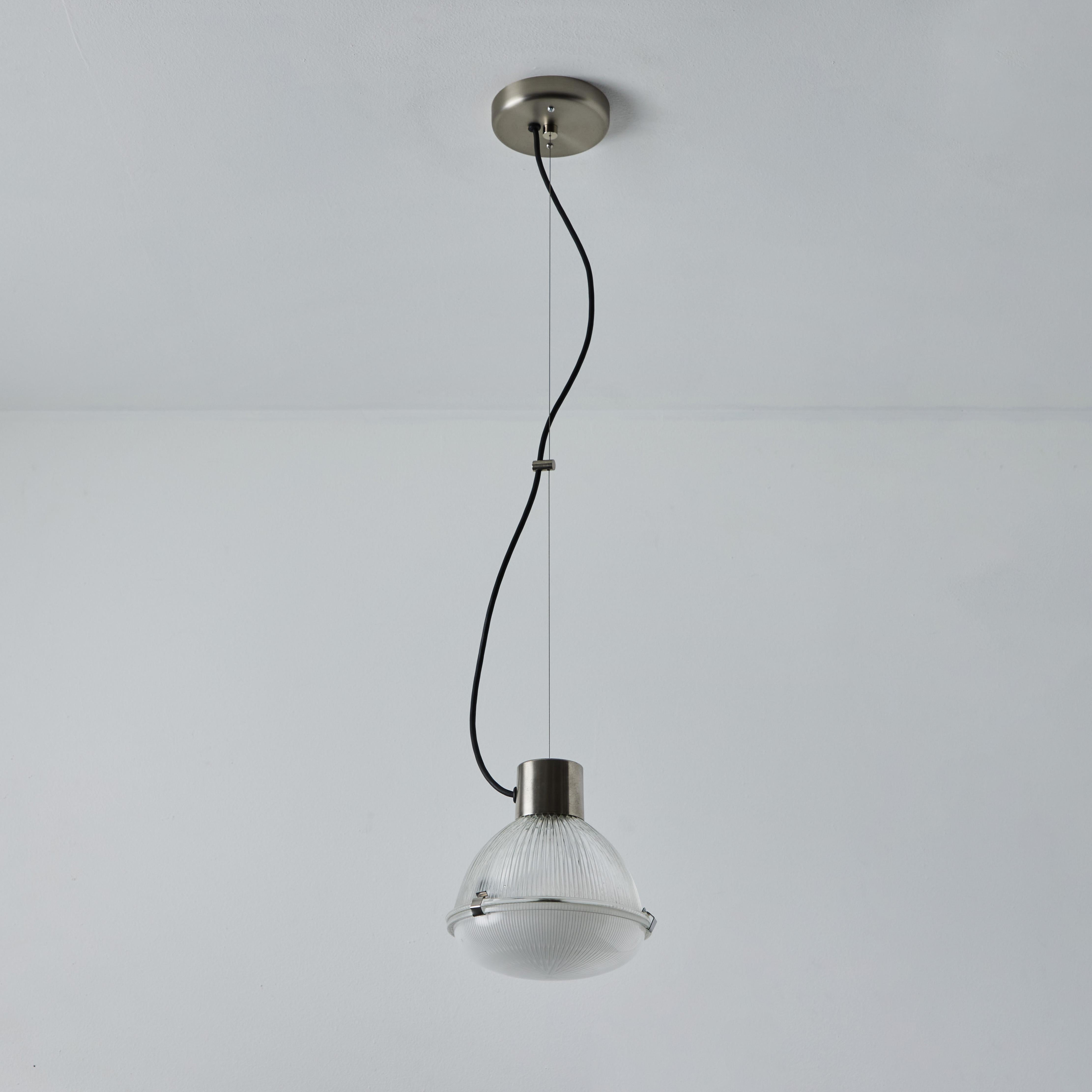 Pressed Pair of 1960s Tito Agnoli Glass & Metal Suspension Lamps for O-Luce For Sale