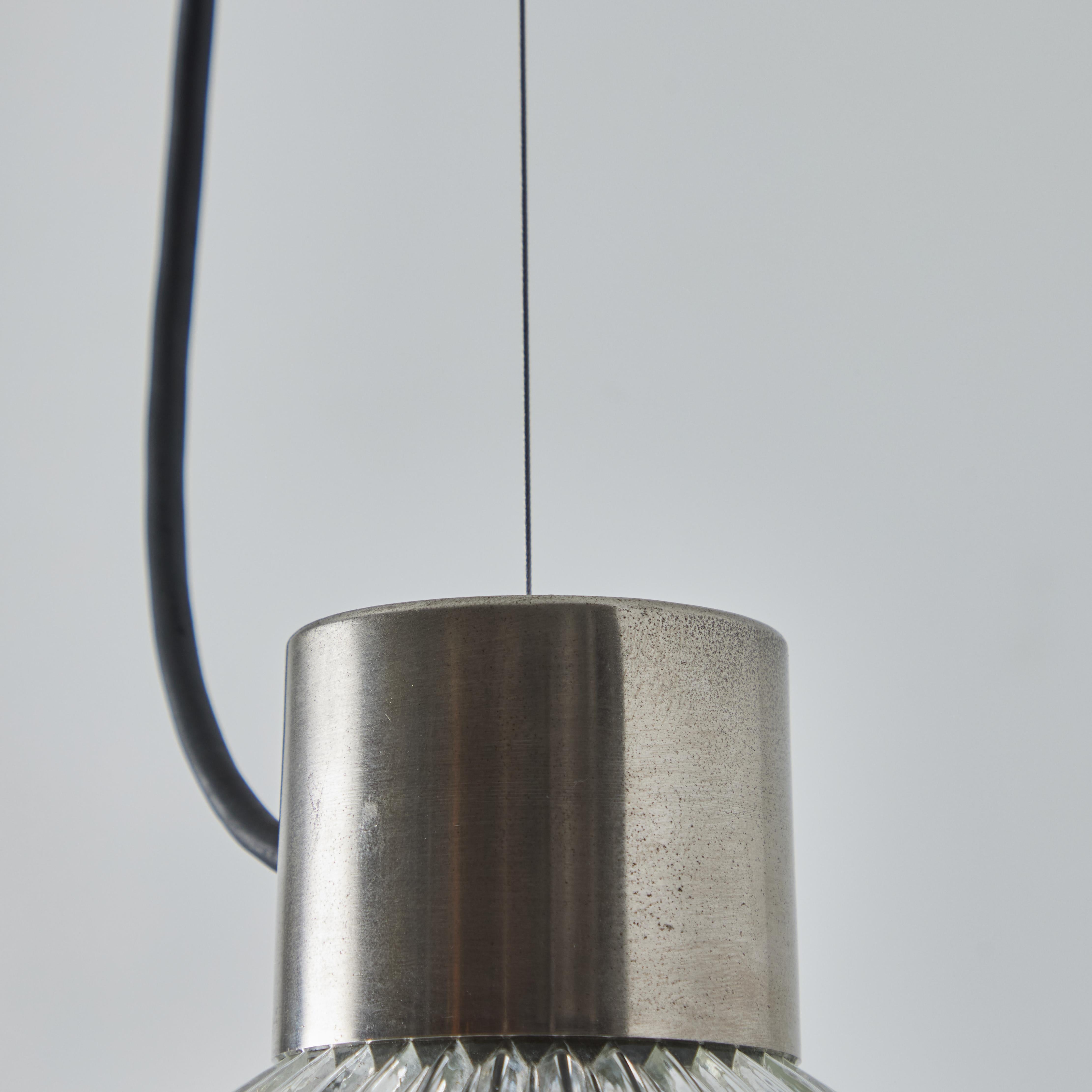 Mid-20th Century Pair of 1960s Tito Agnoli Glass & Metal Suspension Lamps for O-Luce For Sale