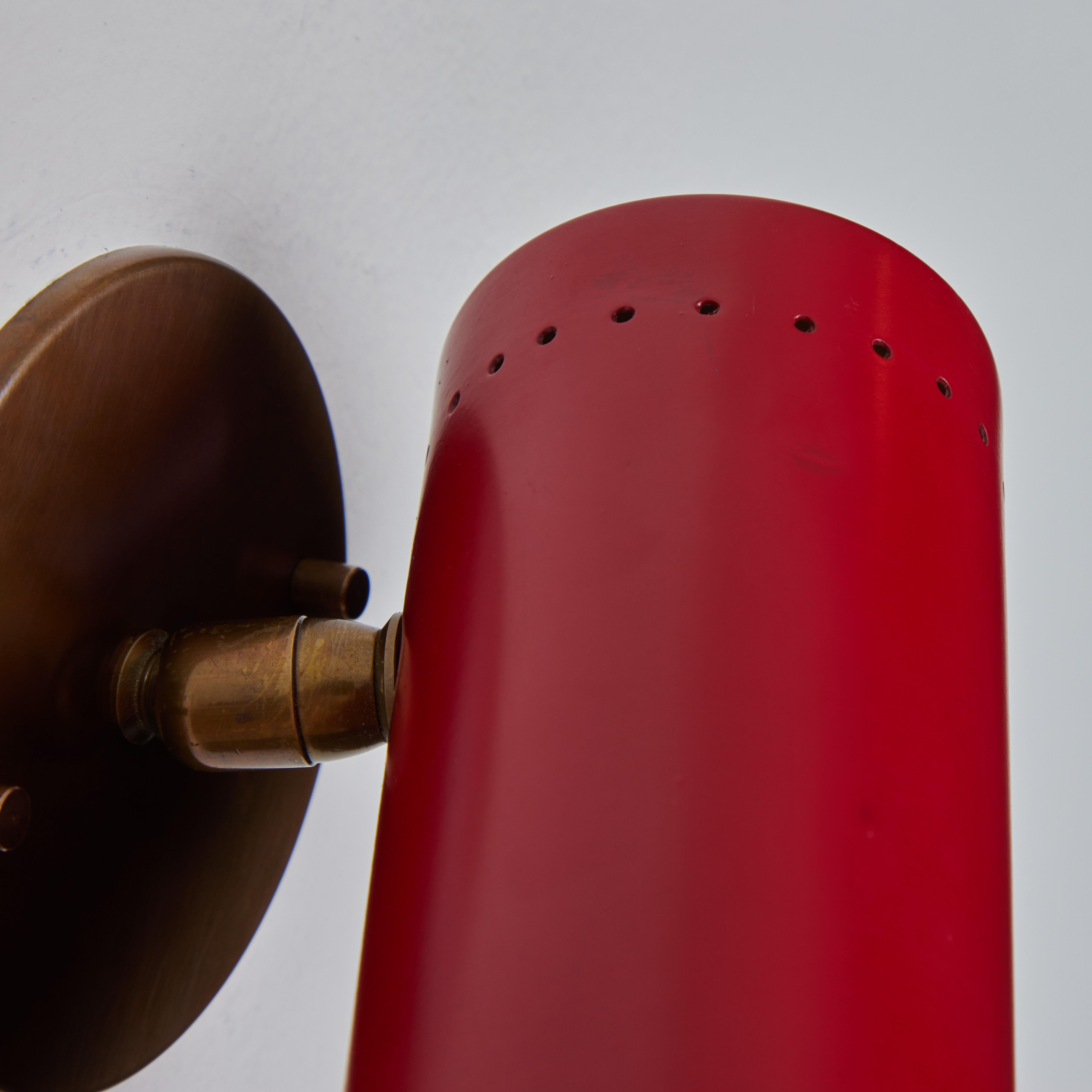 Pair of 1960s Tito Agnoli Red and Brass Articulating Sconces for O-Luce For Sale 7