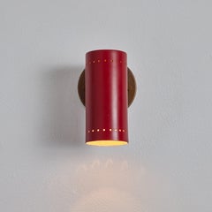 Pair of 1960s Tito Agnoli Red and Brass Articulating Sconces for O-Luce