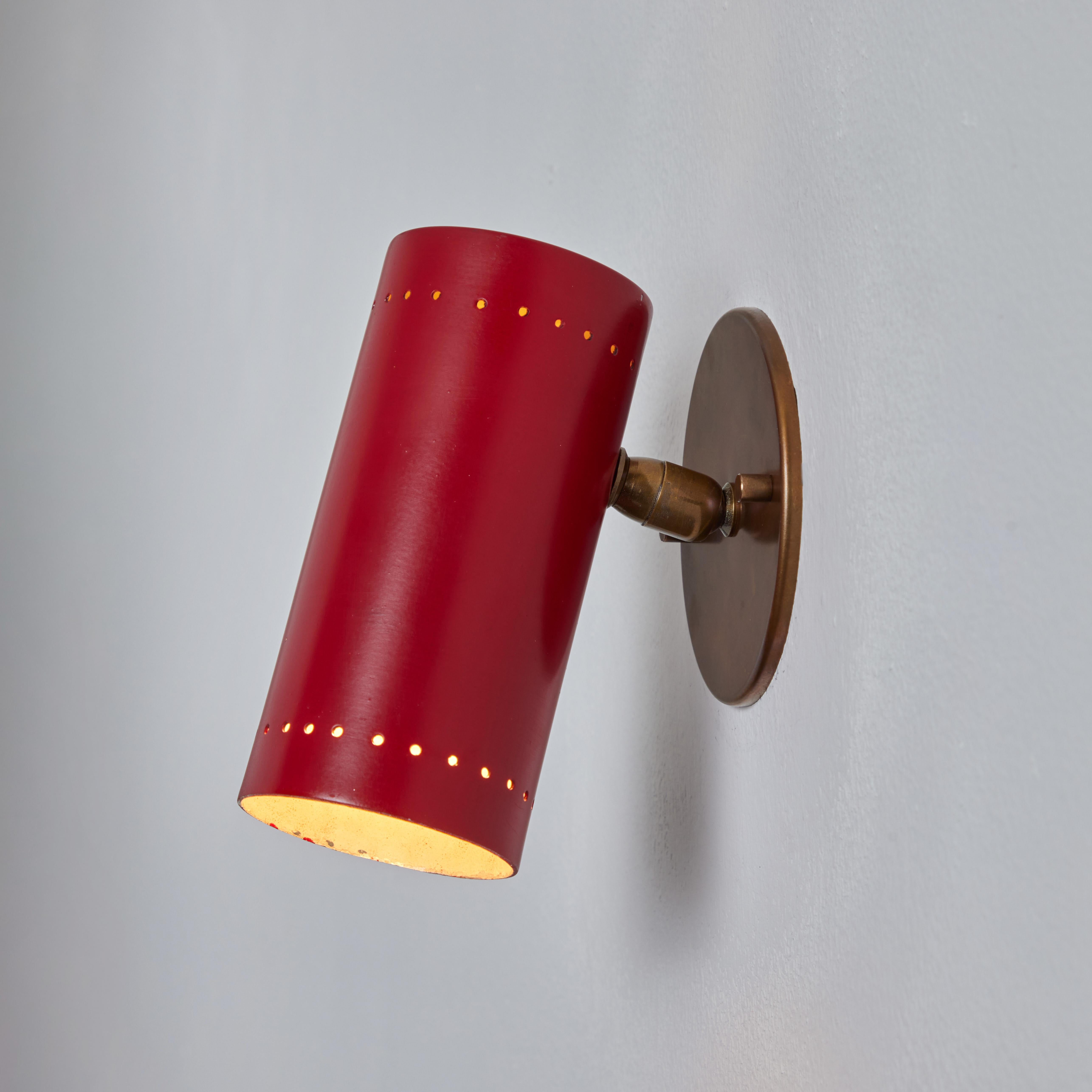Pair of 1960s Tito Agnoli Red and Brass Articulating Sconces for O-Luce For Sale 1