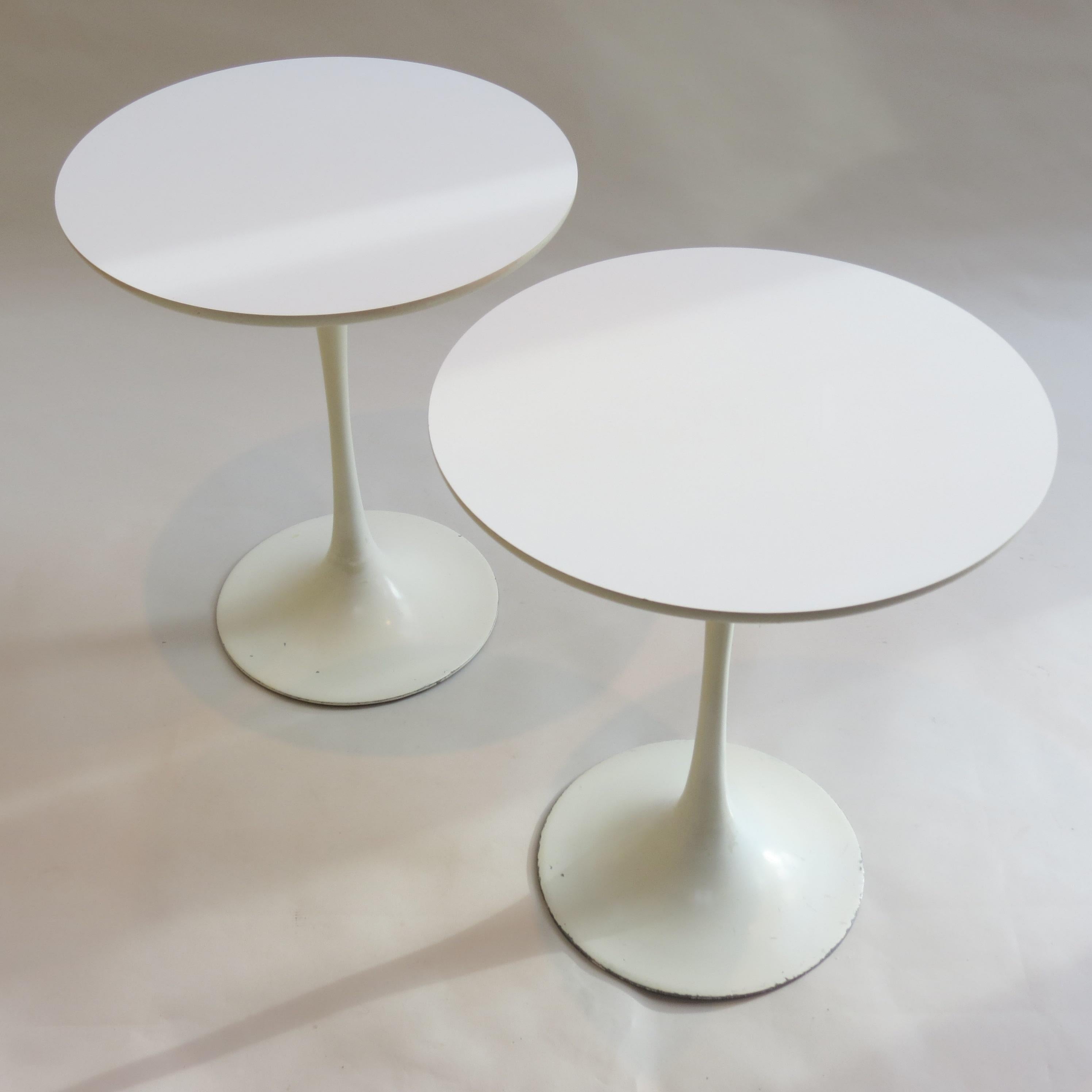 Aluminum Pair of 1960s Tulip Side Tables Designed by Maurice Burke for Arkana