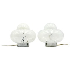 Pair of 1960s UFO Lamps with Hand-blown Glass Lampshade Made in Italy
