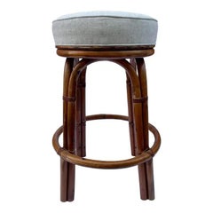 Pair of 1960s Upholstered Bamboo Kitchen or Bar Stool