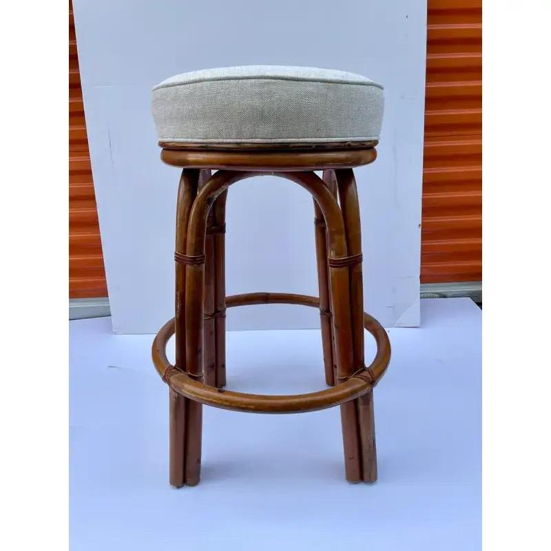 Hollywood Regency Pair of 1960s Upholstered Bamboo Kitchen or Bar Stool For Sale