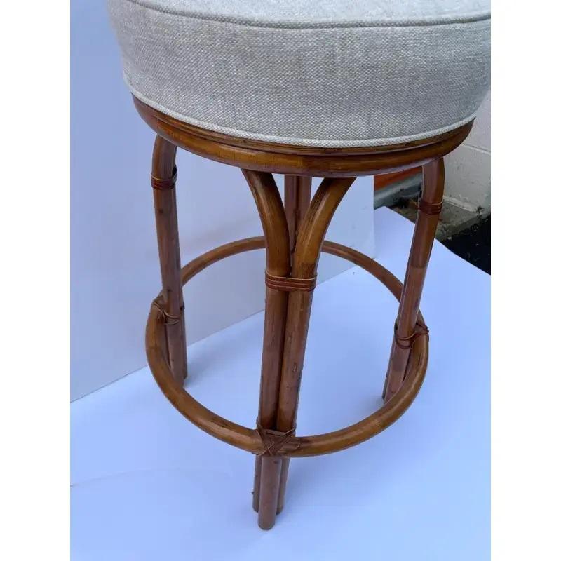 Hollywood Regency Pair of 1960s Upholstered Bamboo Kitchen or Bar Stool