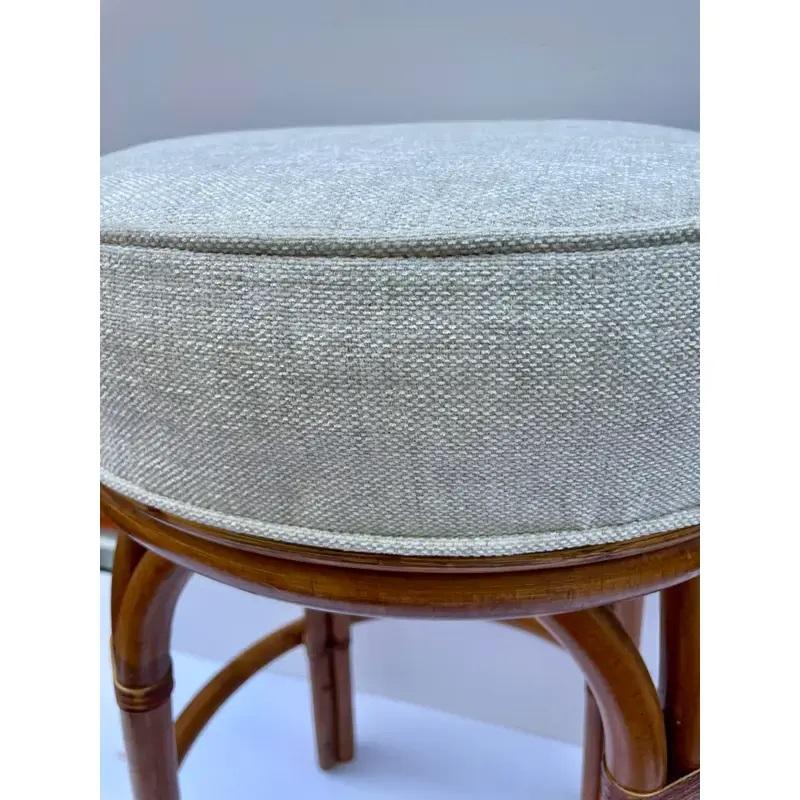 Upholstery Pair of 1960s Upholstered Bamboo Kitchen or Bar Stool