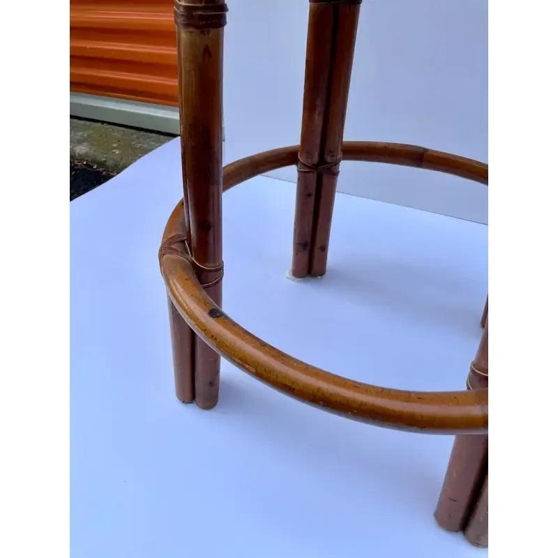 Pair of 1960s Upholstered Bamboo Kitchen or Bar Stool 2