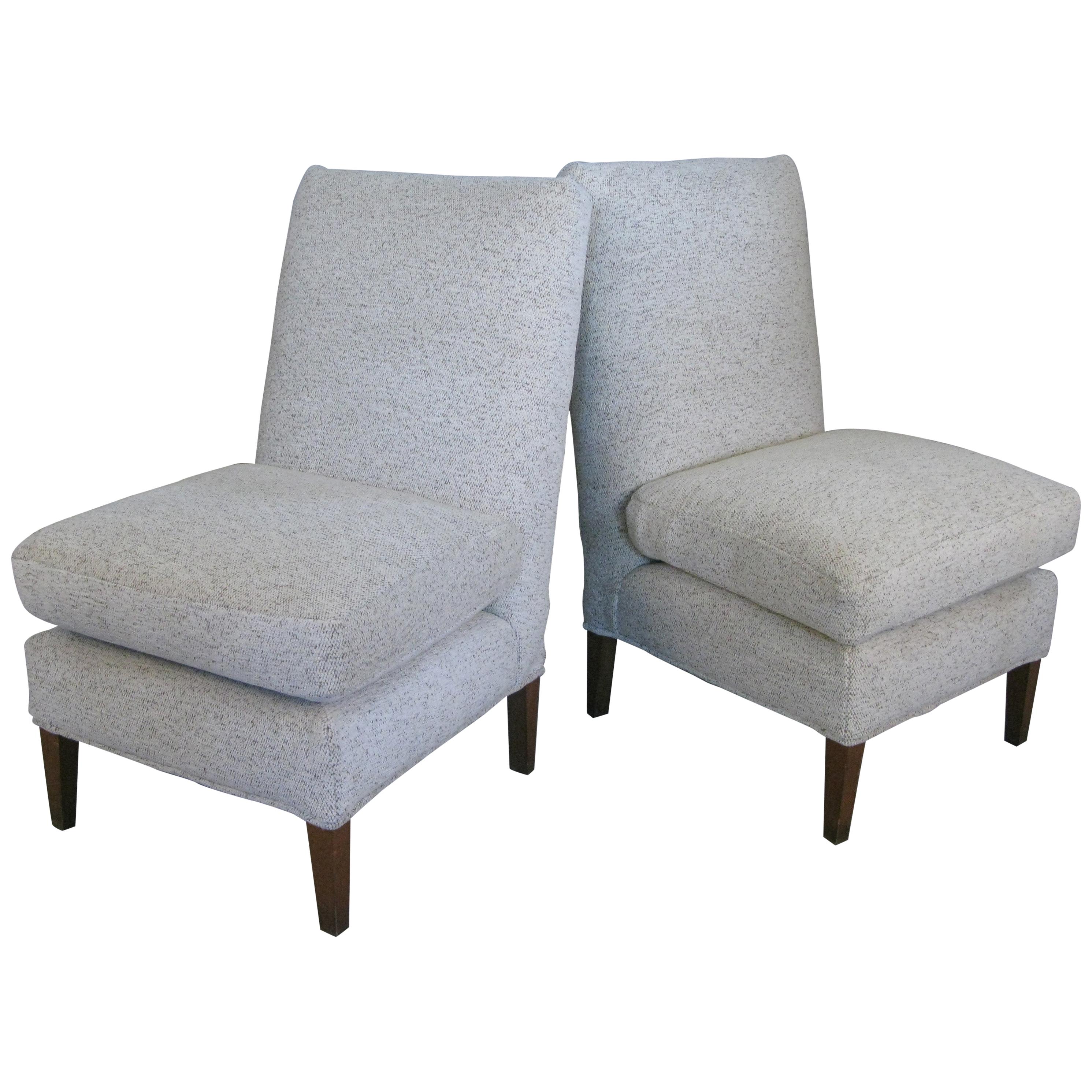 Pair of 1960s Upholstered Slipper Lounge Chairs