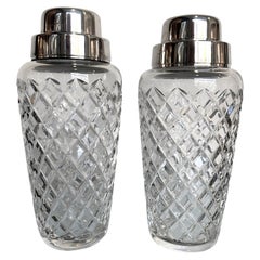 Vintage Pair of 1960s Val Saint Lambert Crystal and Silver Plate Cocktail Shakers