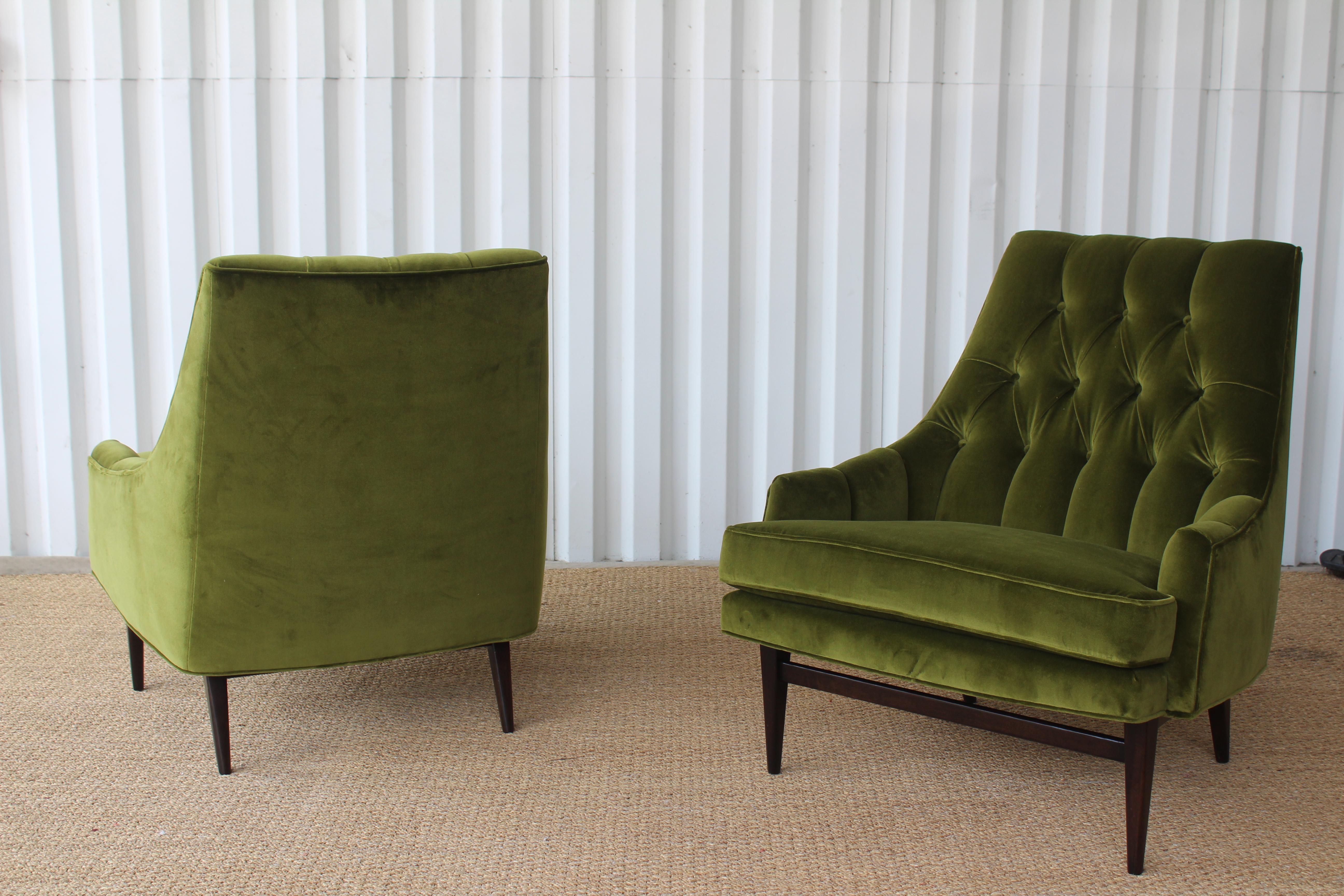 Pair of 1960s Velvet Tufted Lounge Chairs In Good Condition In Los Angeles, CA