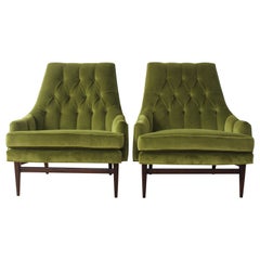 Pair of 1960s Velvet Tufted Lounge Chairs