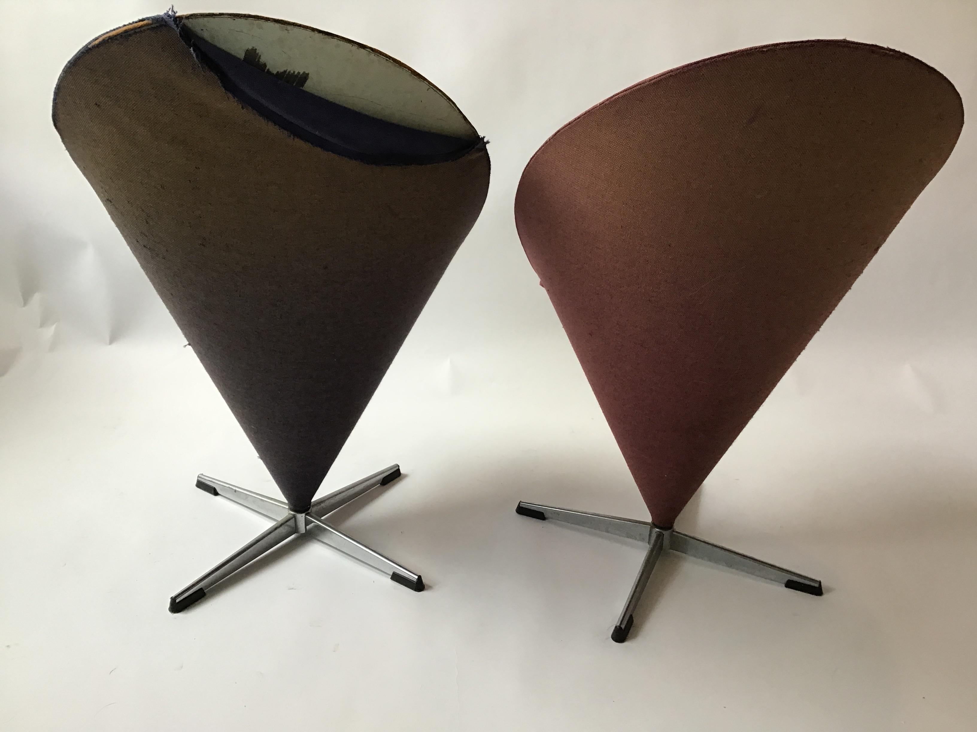 Mid-20th Century Pair of 1960s Verner Panton Cone Chairs