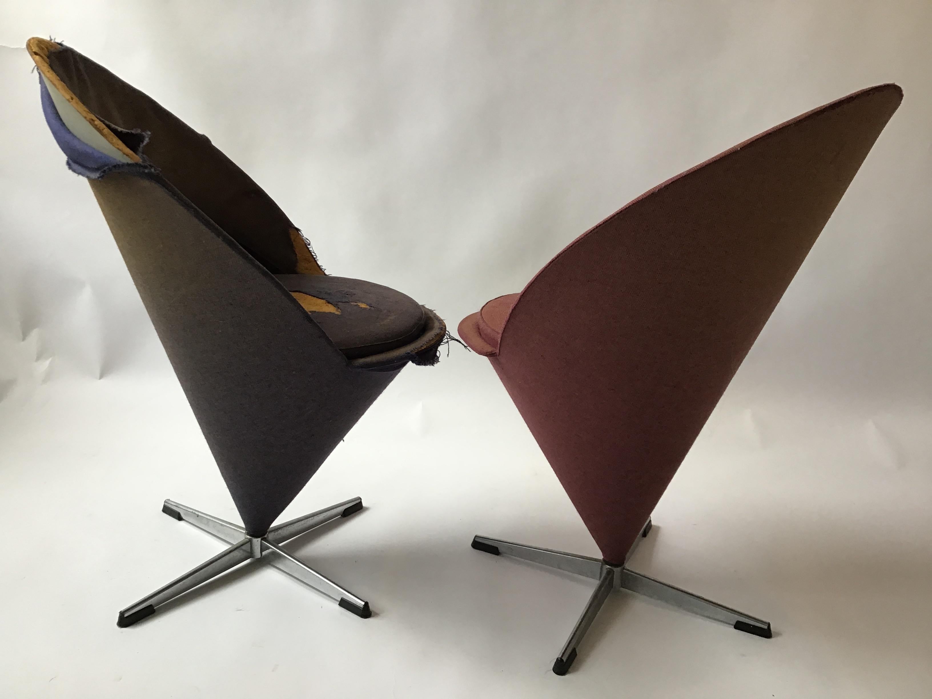 Pair of 1960s Verner Panton Cone Chairs 1