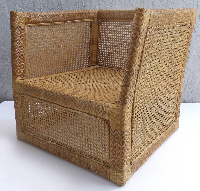 Pair of 1960s Vietnamese Woven Wicker and Rattan Club Chairs at 1stDibs