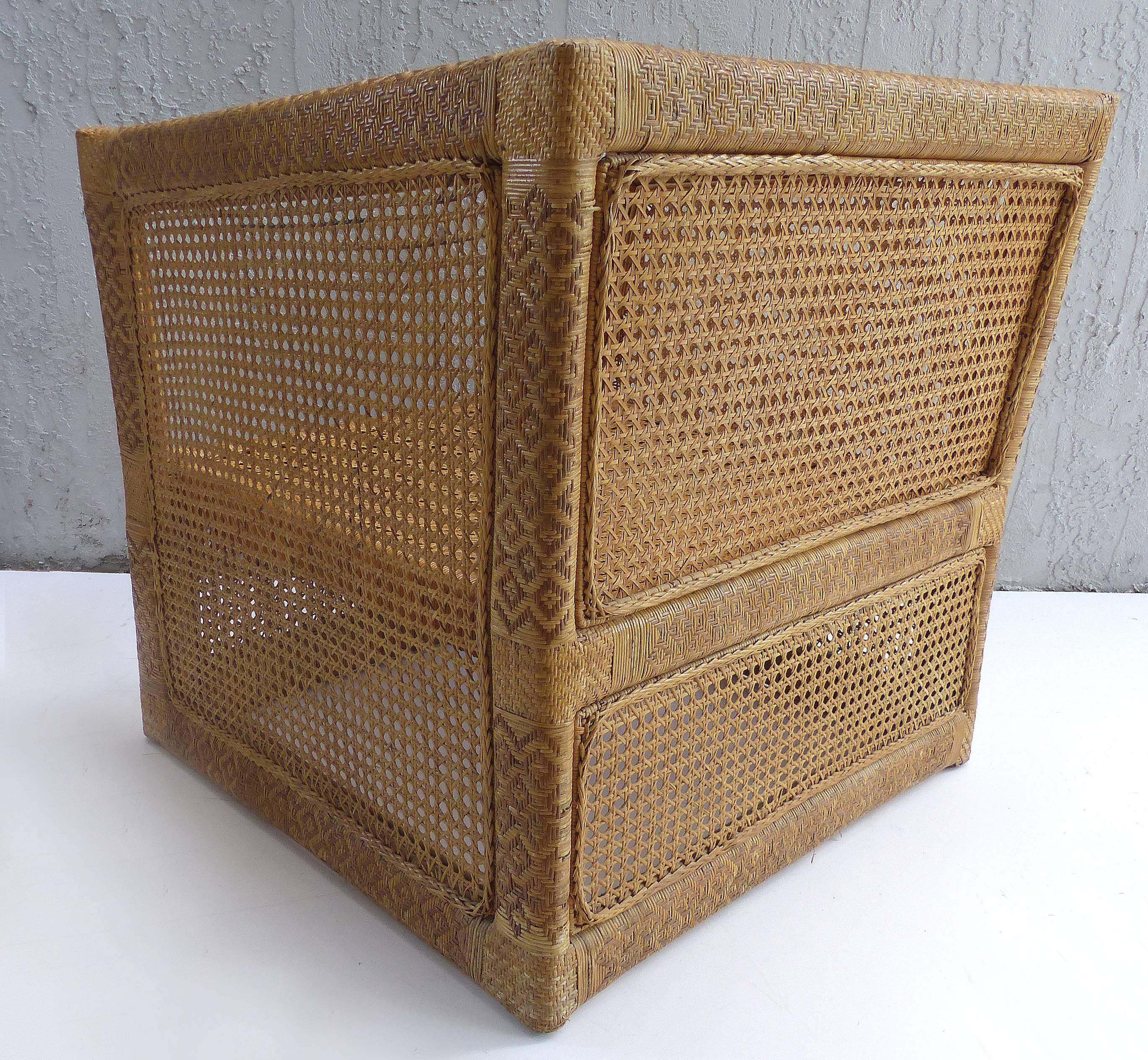 Mid-20th Century Pair of 1960s Vietnamese Woven Wicker and Rattan Club Chairs
