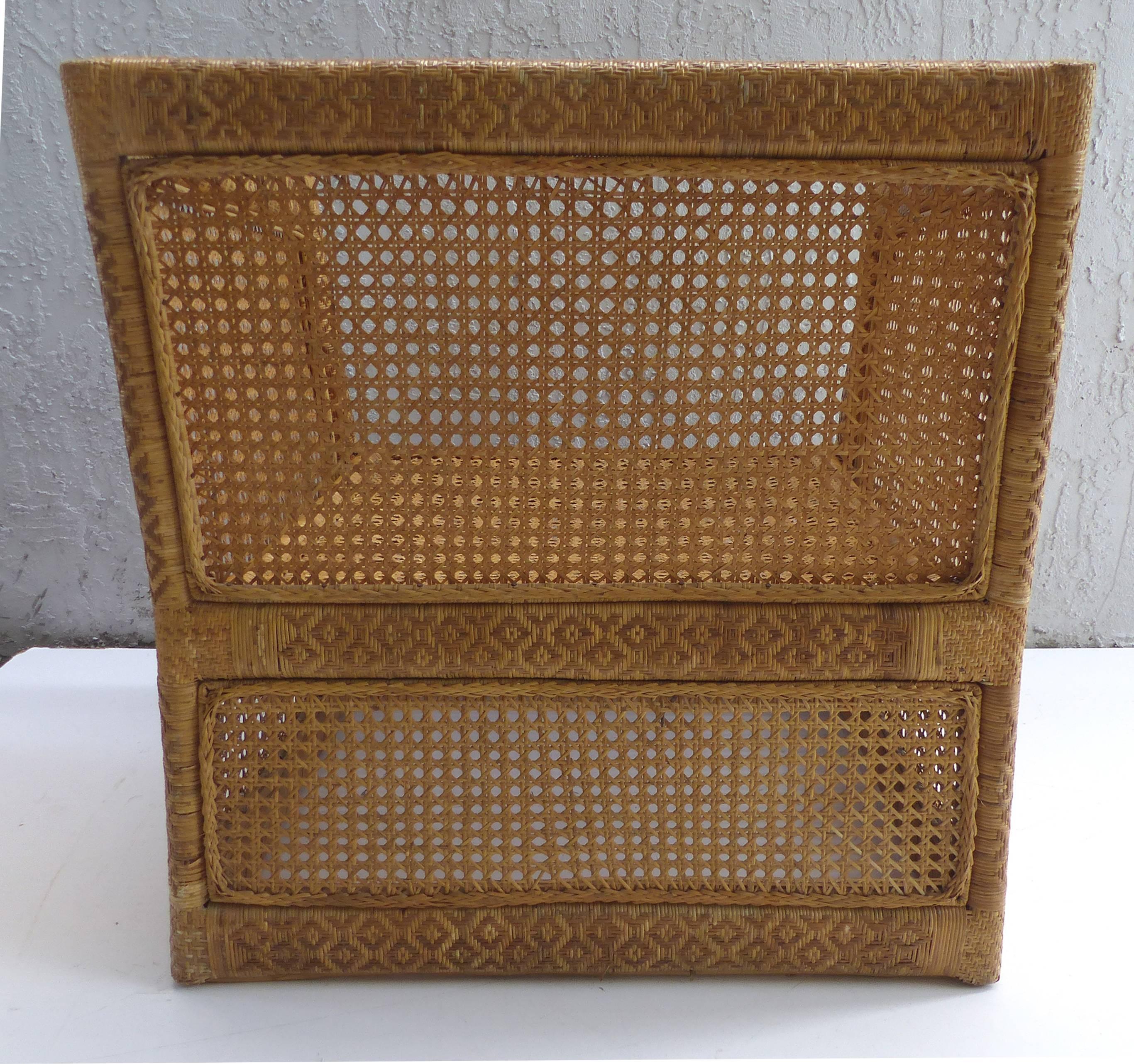 Pair of 1960s Vietnamese Woven Wicker and Rattan Club Chairs 1