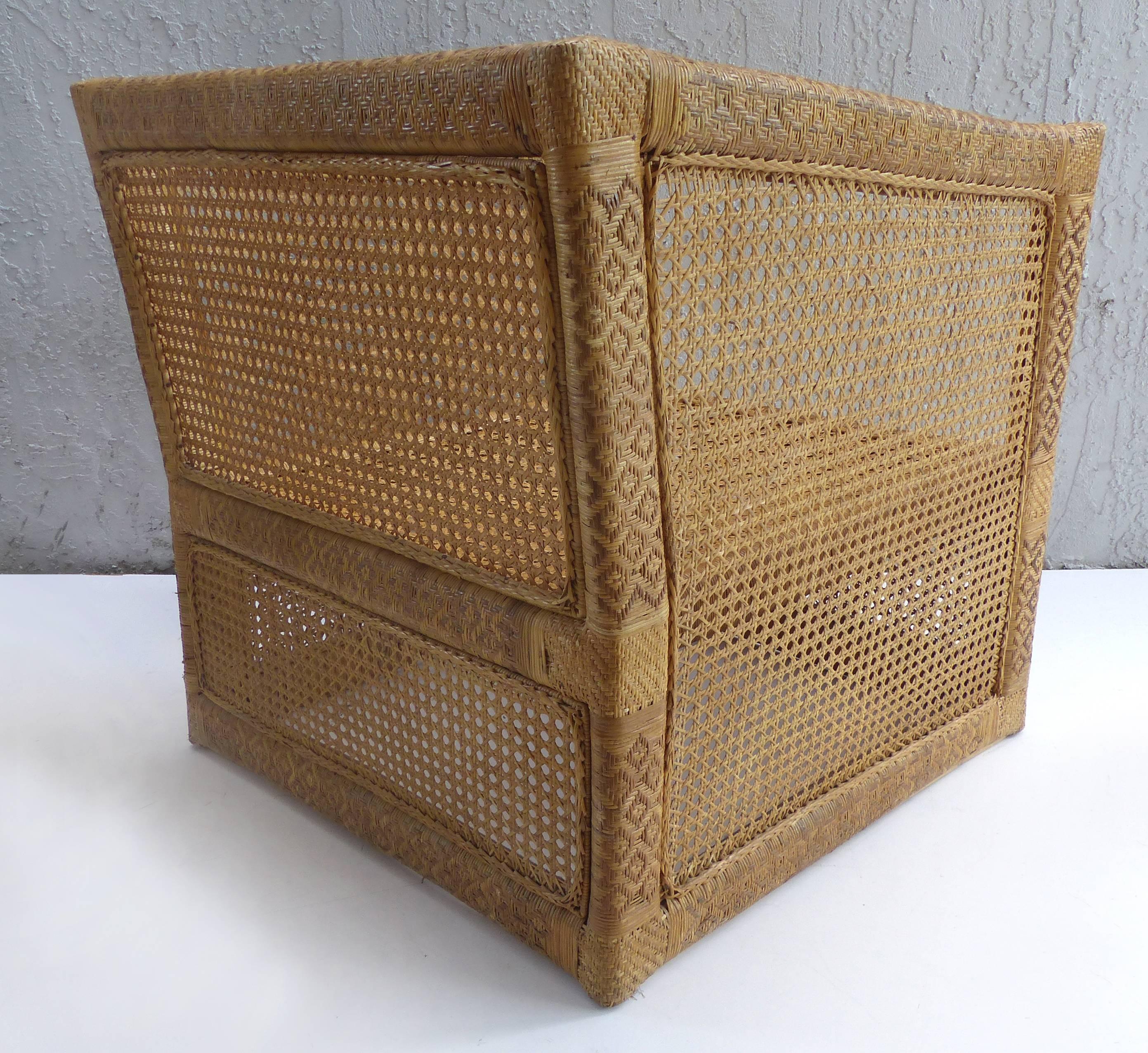 Pair of 1960s Vietnamese Woven Wicker and Rattan Club Chairs 2