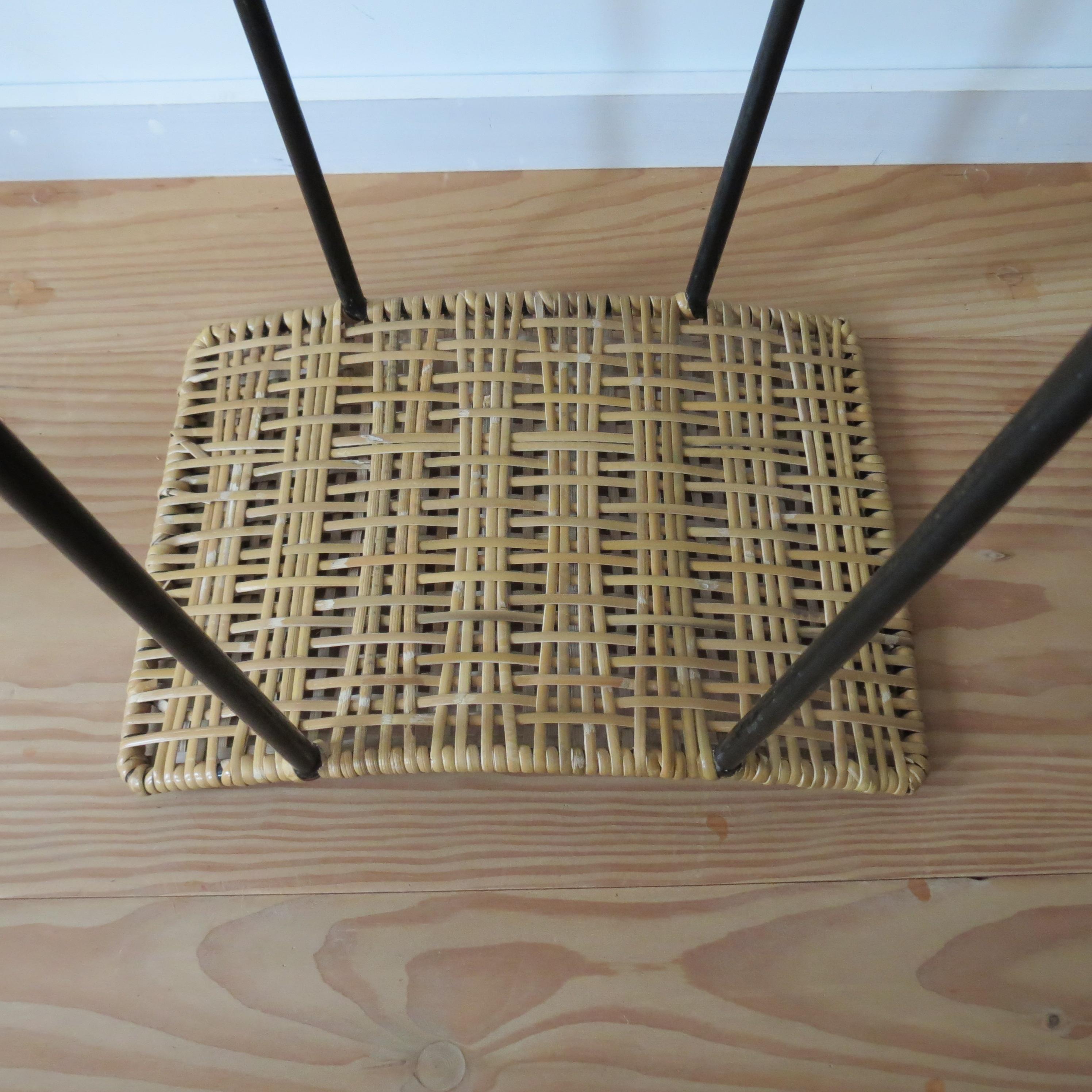 Pair of 1960s Vintage Black Metal and Cane Wicker stools 9