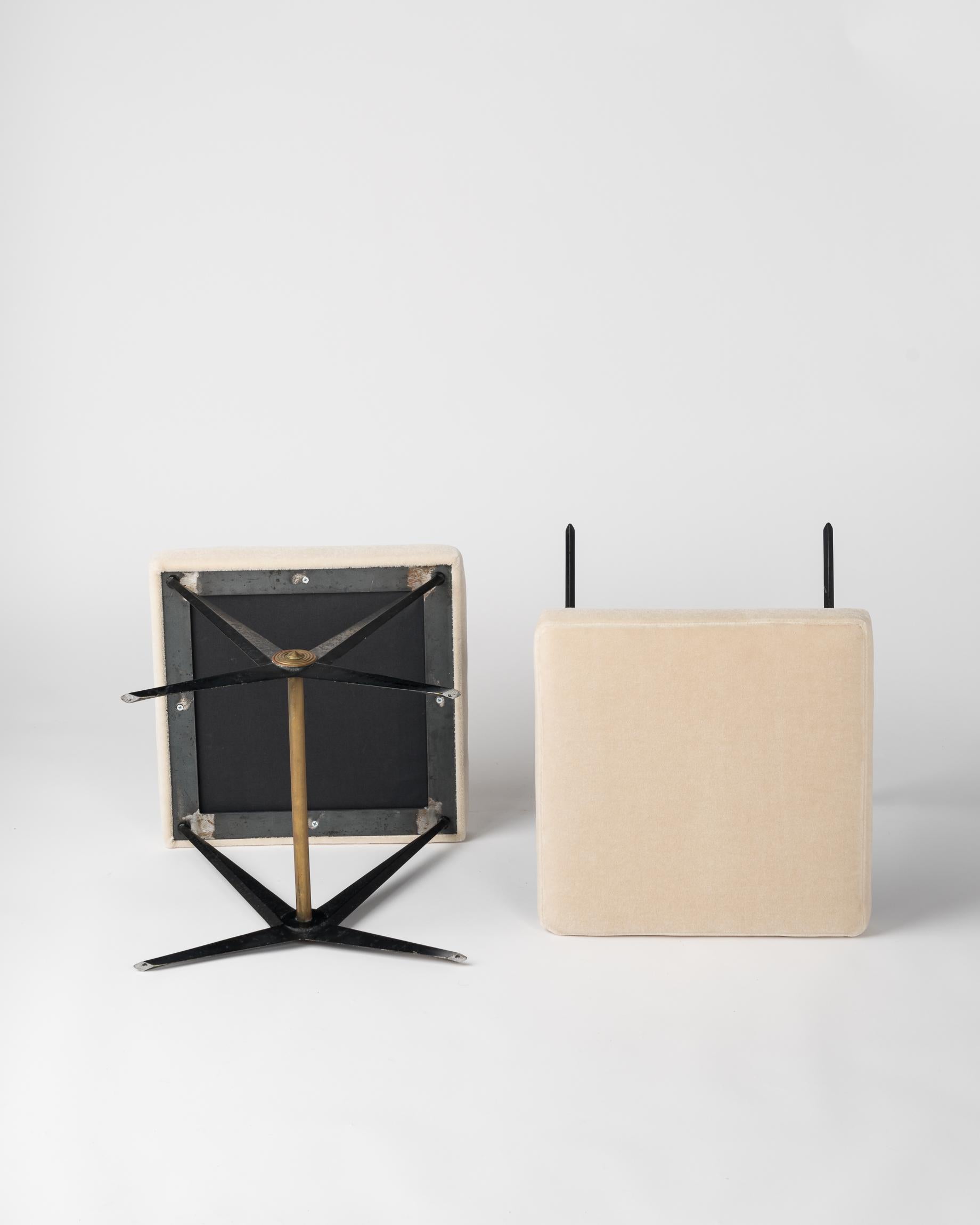 Mid-20th Century Pair of 1960s Vintage Brass and Black Lacquered Steel Angelo Ostuni Stools