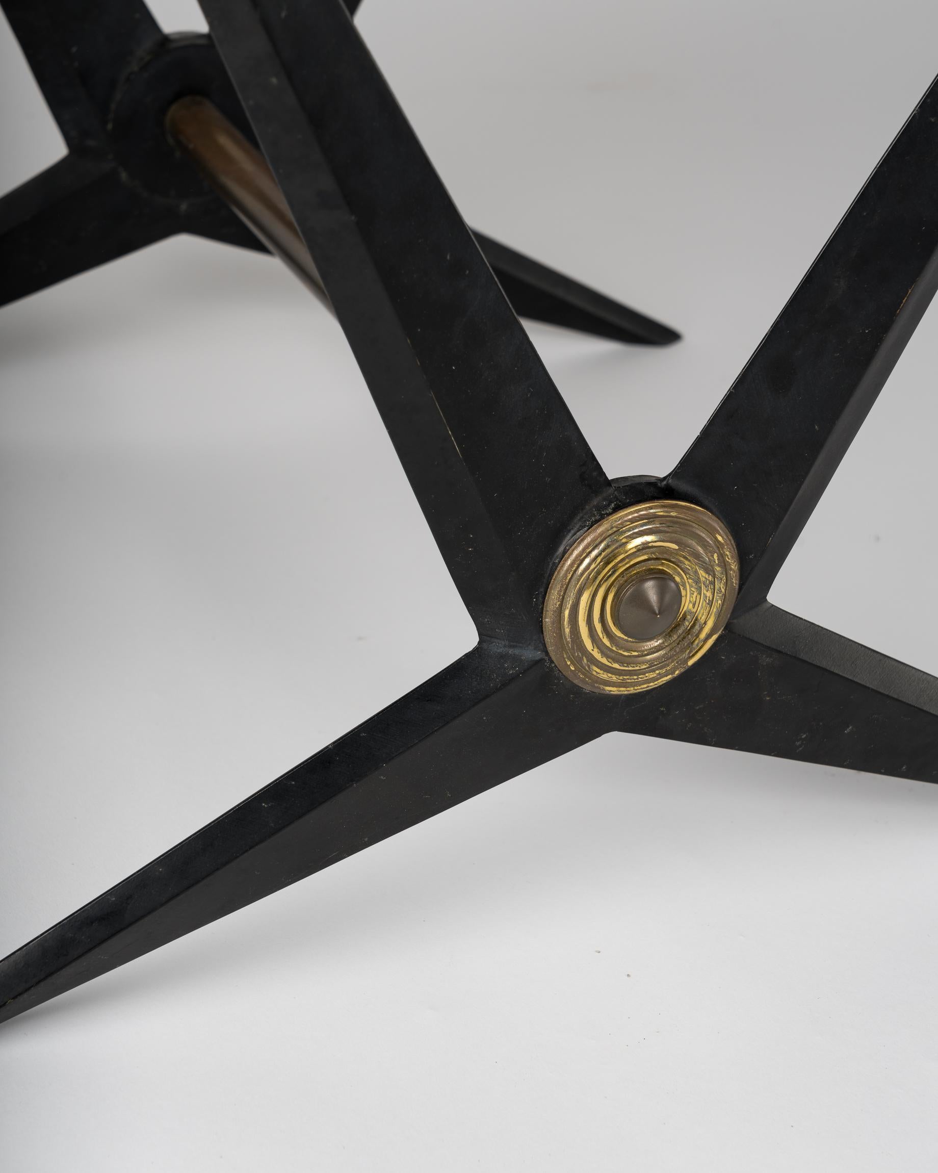 Pair of 1960s Vintage Brass and Black Lacquered Steel Angelo Ostuni Stools For Sale 3