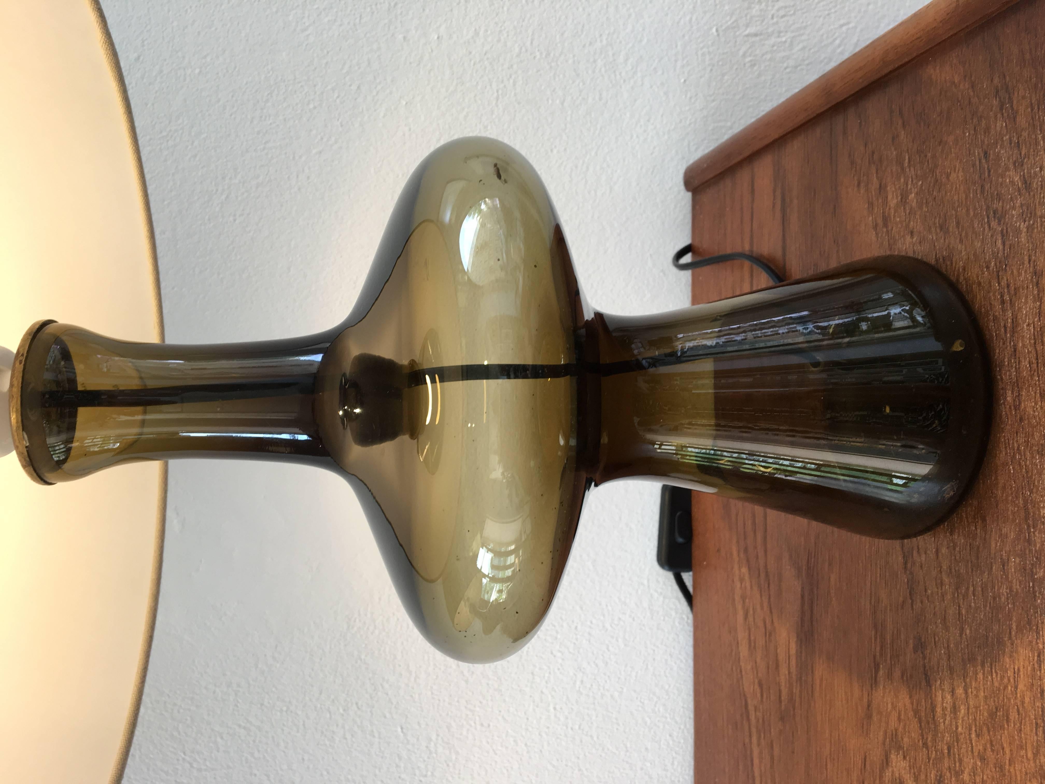 Mid-Century Modern Pair of 1960s Vintage Green Danish Glass Lamps by Holmegaard