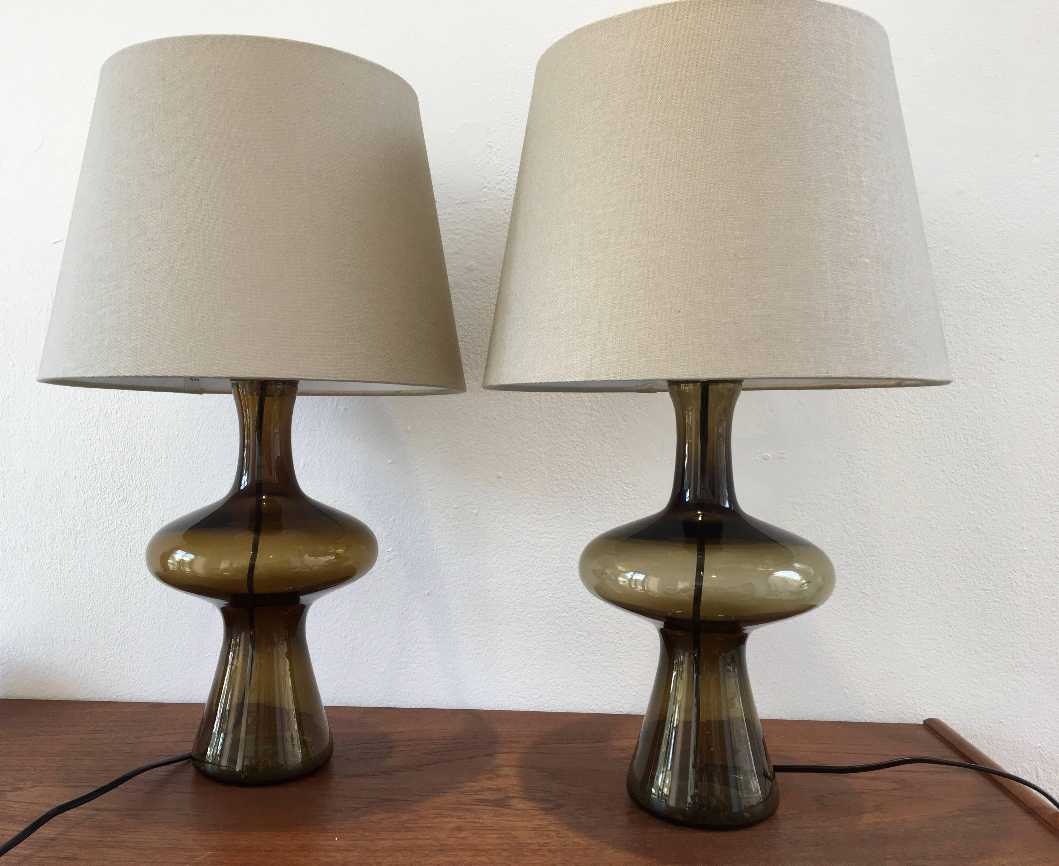 Pair of 1960s Vintage Green Danish Glass Lamps by Holmegaard 2