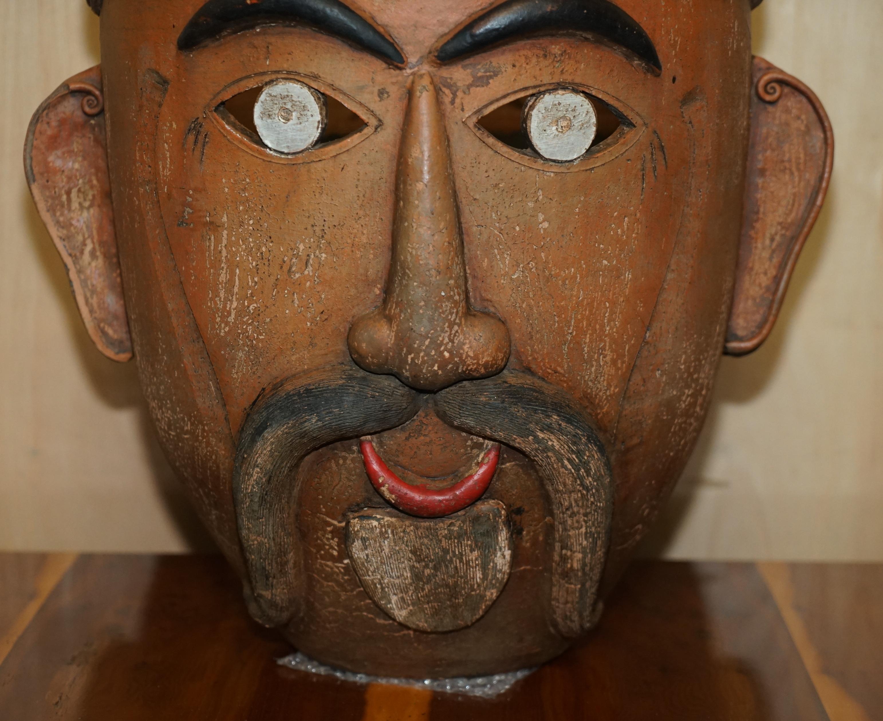 Pair of 1960's Vintage Mexican Folk Art Terracotta Head Face Planter Plant Pots For Sale 5