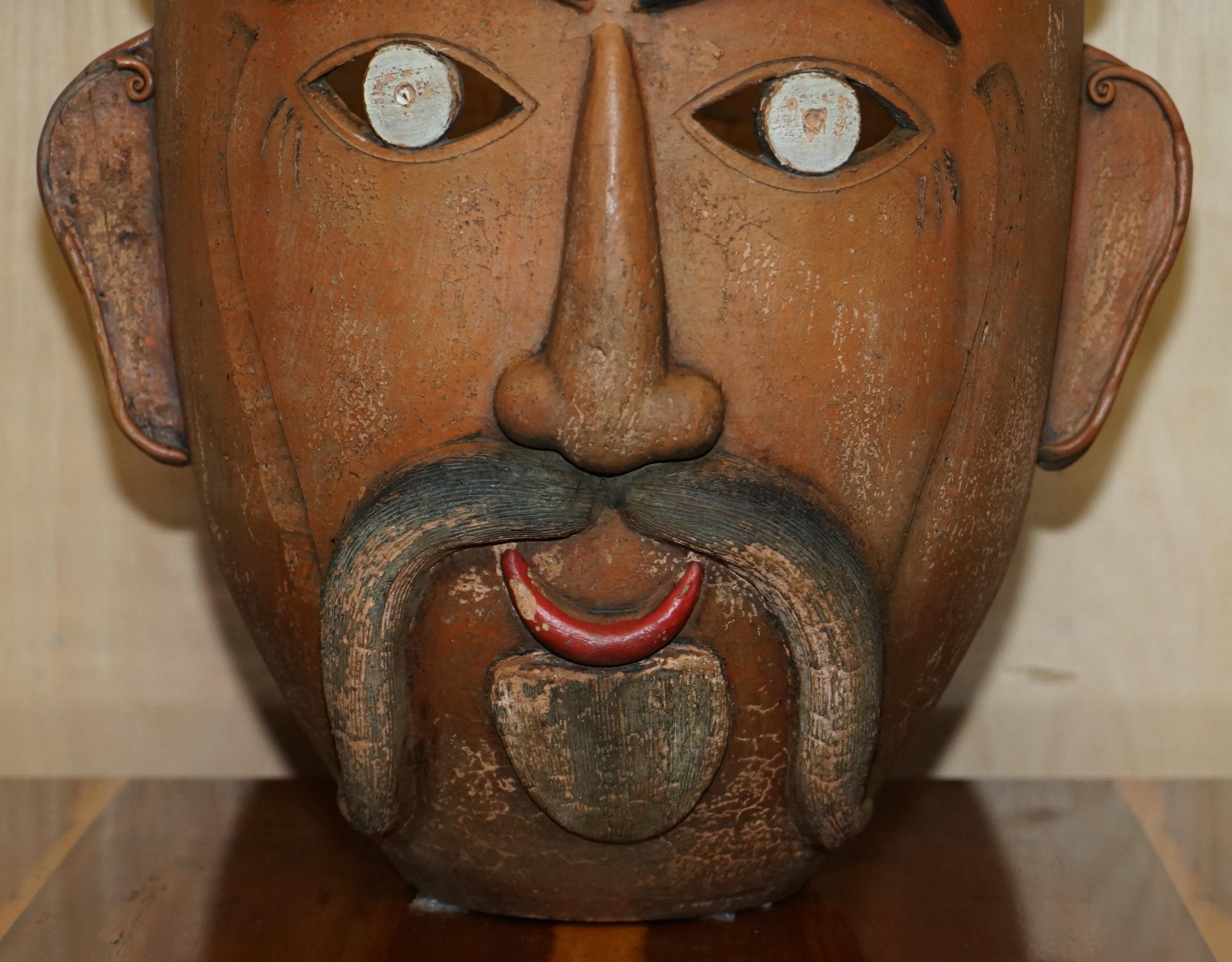 Mid-20th Century Pair of 1960's Vintage Mexican Folk Art Terracotta Head Face Planter Plant Pots For Sale