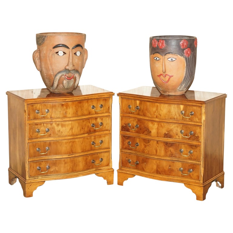 Pair of 1960's Vintage Mexican Folk Art Terracotta Head Face Planter