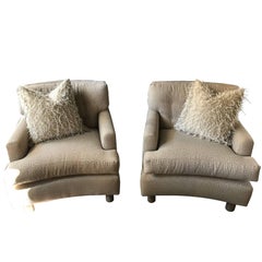 Pair of 1960s Vintage Modern Club Chairs in David Hicks Style Geometric Fabric