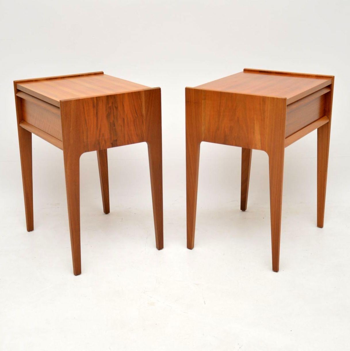 British Pair of 1960s Vintage Walnut Bedside Tables by Younger