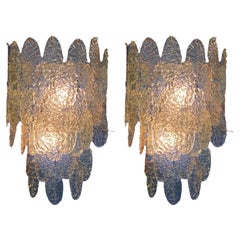 Pair of 1960s Vistosi Torcello Glass Disk Sconces by Gino Vistosi