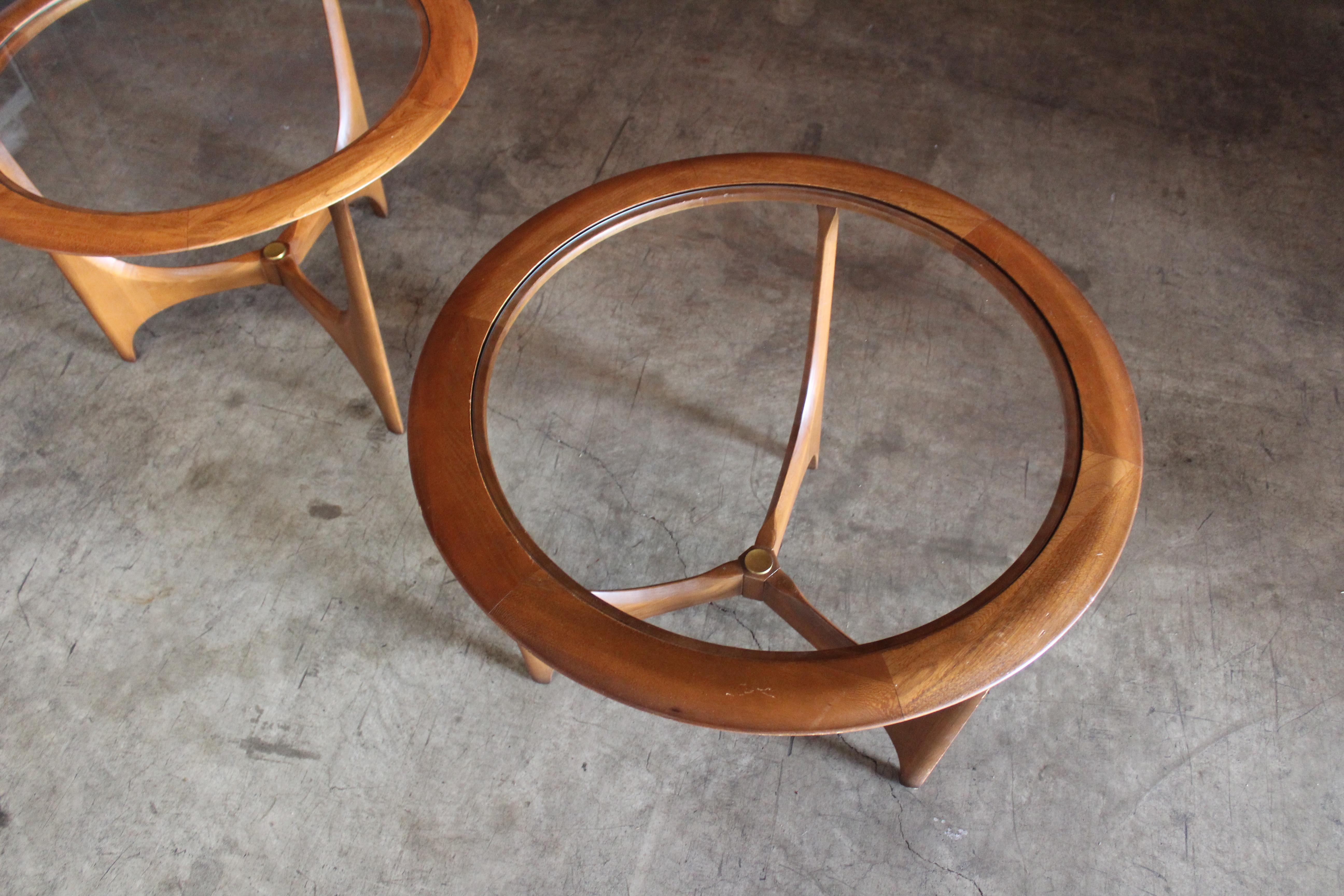Glass Pair of 1960s Walnut End Tables For Sale